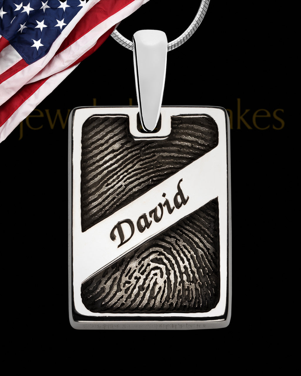 Solid 14k White Gold Name Rectangle Thumbprint Pendant