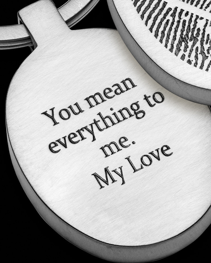 Stainless Steel Brushed Oval with Heart Thumbprint Keychain