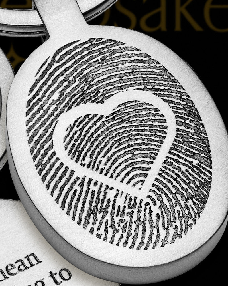 Stainless Steel Brushed Oval with Heart Thumbprint Keychain