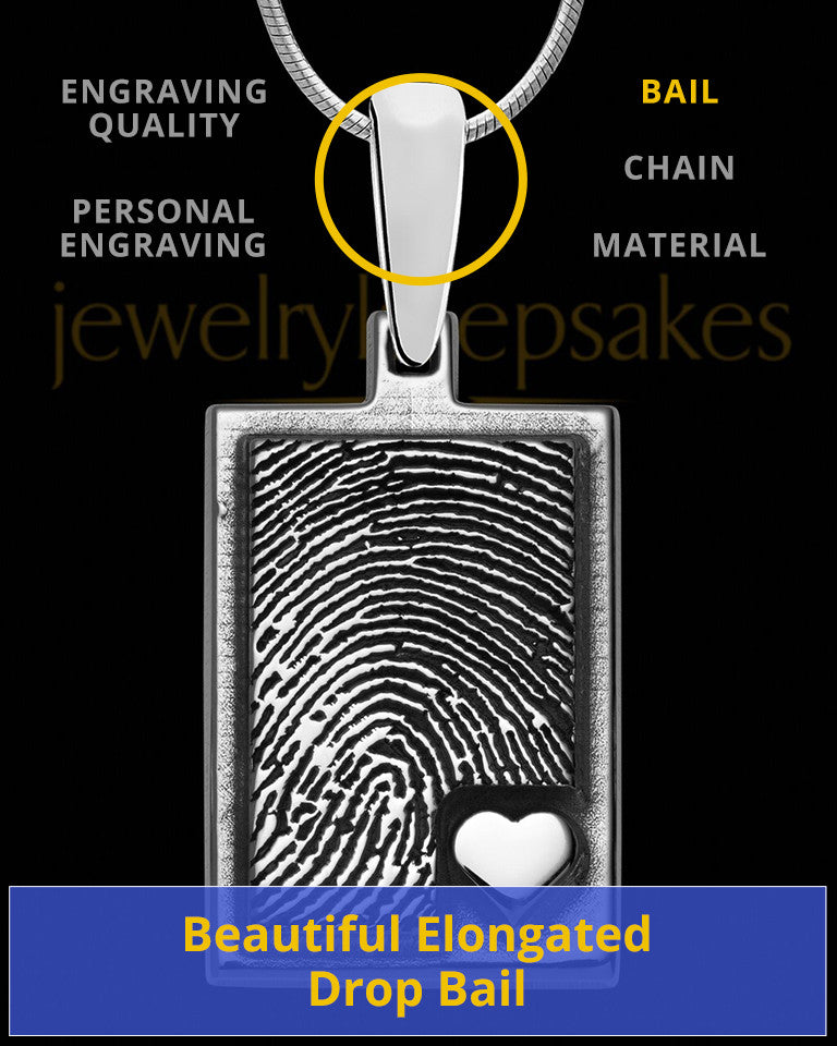Solid 14K White Gold Rectangle with Raised Thumbprint Pendant