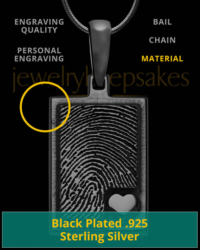 Black Sterling Silver Rectangle with Raised Thumbprint Pendant