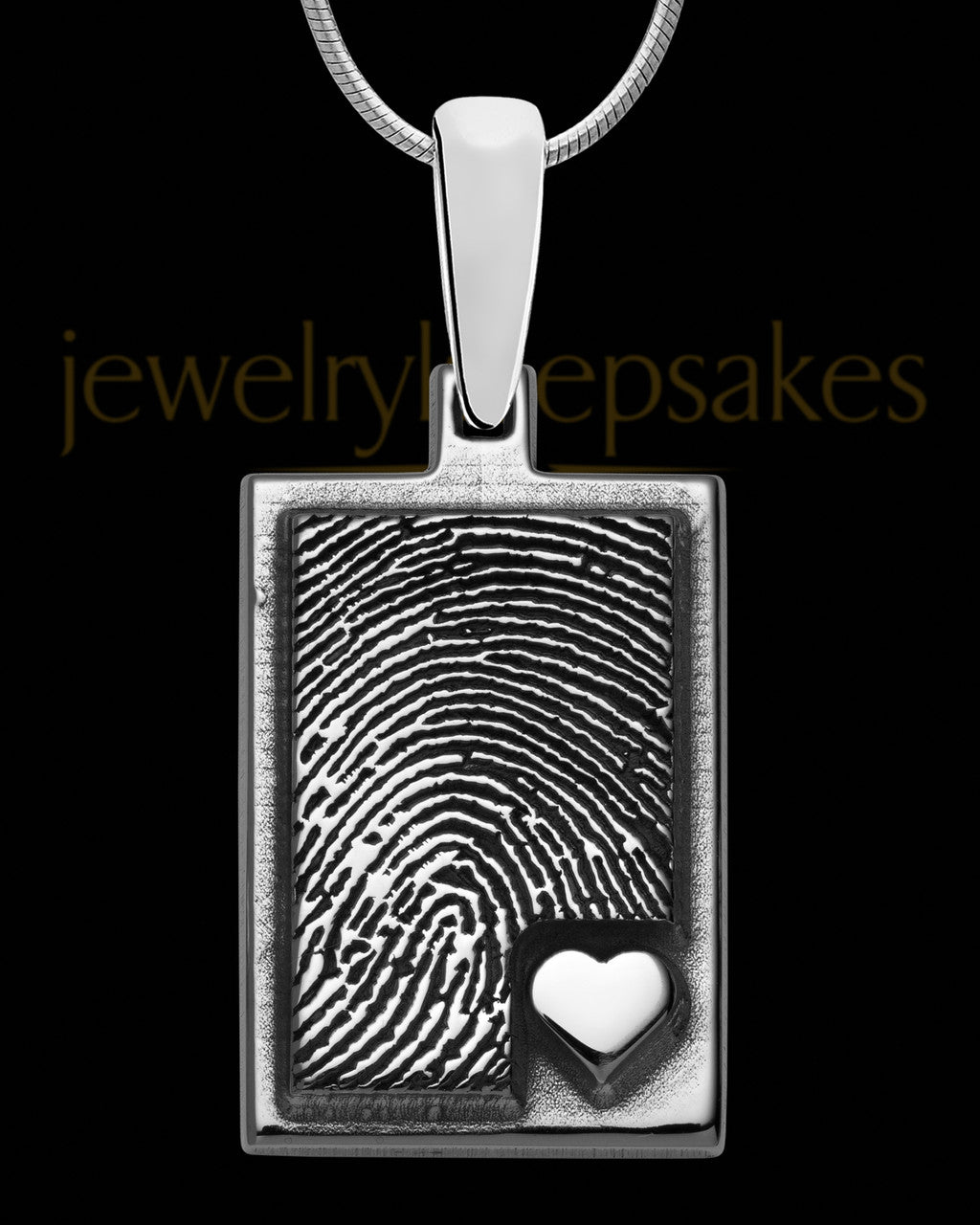 Solid 14K White Gold Rectangle with Raised Thumbprint Pendant