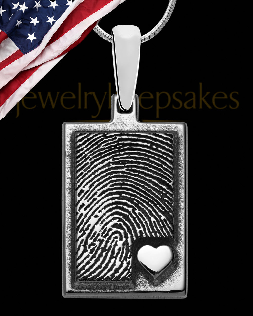 Solid 14K White Gold Rectangle with Raised Thumbprint Pendant