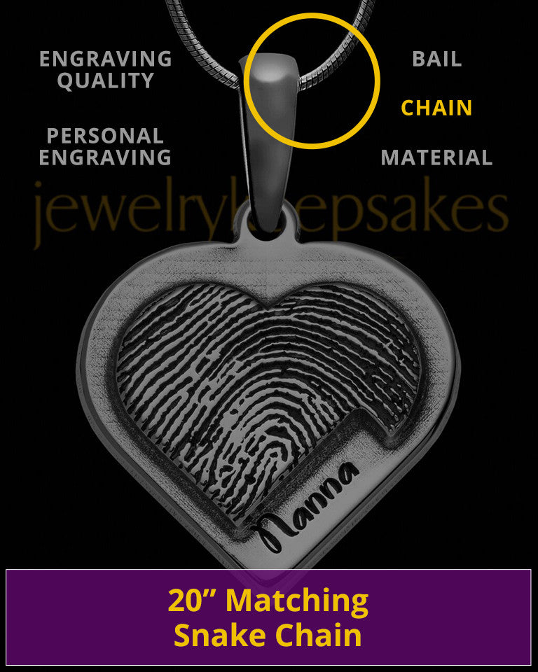 Black Sterling Silver Raised Heart Thumbprint Pendant