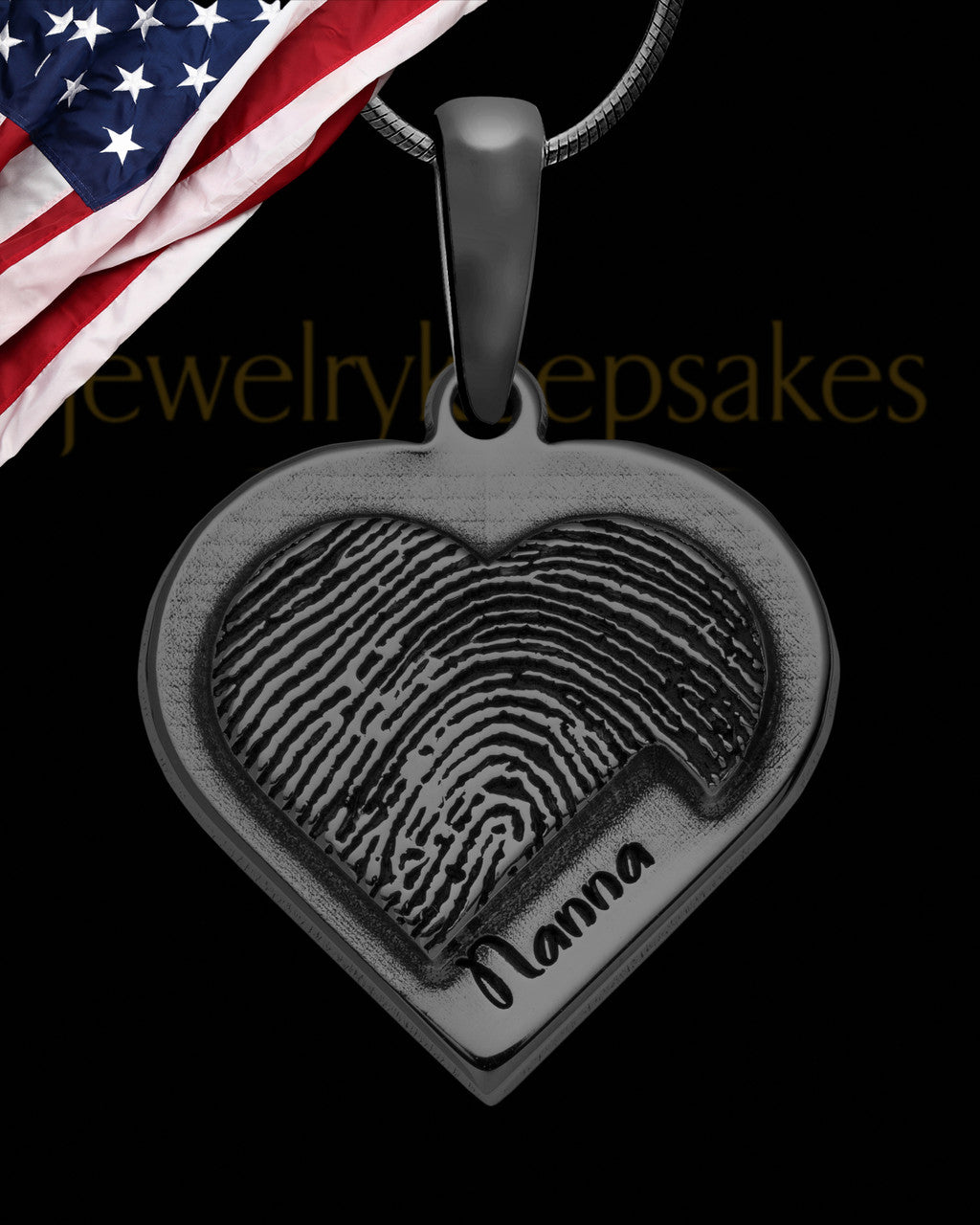 Black Sterling Silver Raised Heart Thumbprint Pendant