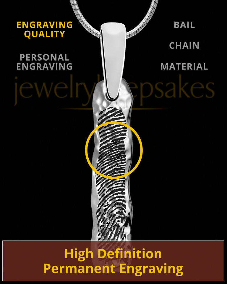 Solid 14K White Gold Textured Thumbprint Bar Pendant