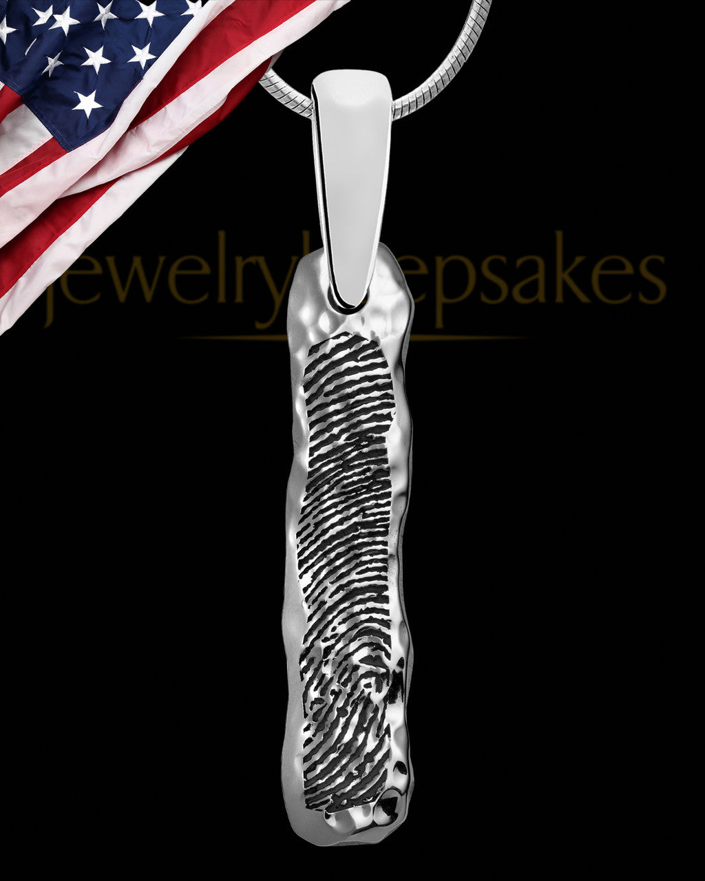 Solid 14K White Gold Textured Thumbprint Bar Pendant