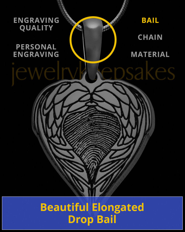 Black Sterling Silver Wings Thumbprint Pendant