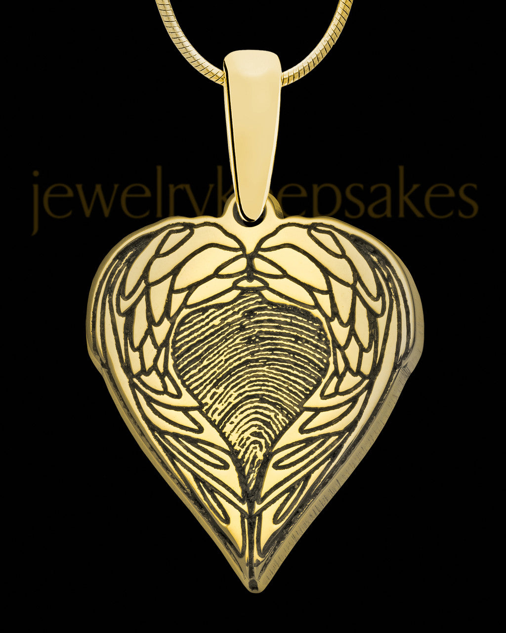 Solid 14K Gold Wings Thumbprint Pendant