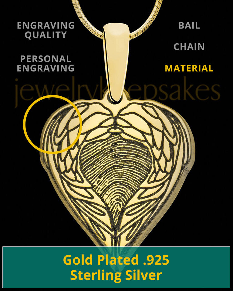 Gold Sterling Silver Wings Thumbprint Pendant