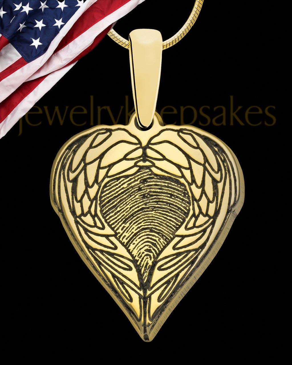 Solid 14K Gold Wings Thumbprint Pendant