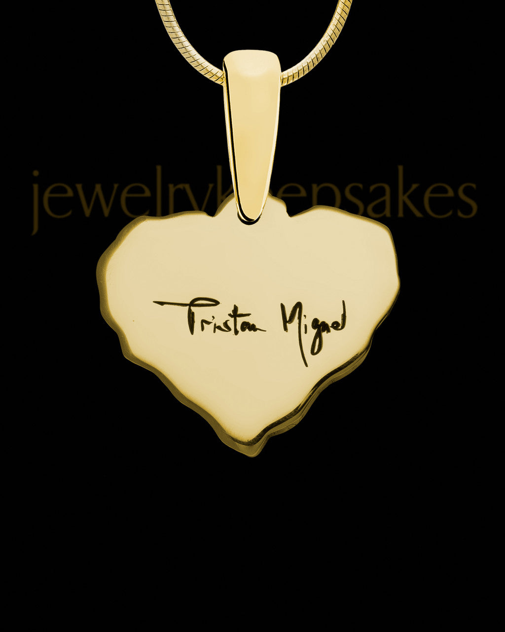Gold Sterling Cut Petite Heart Thumbprint Pendant with Signature on Back