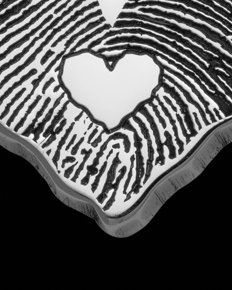 Sterling Cut Petite Heart Thumbprint Pendant with Signature on Back