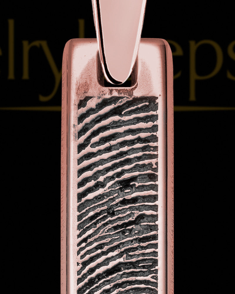 Rose Gold Sterling Silver Small Bar Thumbprint Pendant with Signature on Back