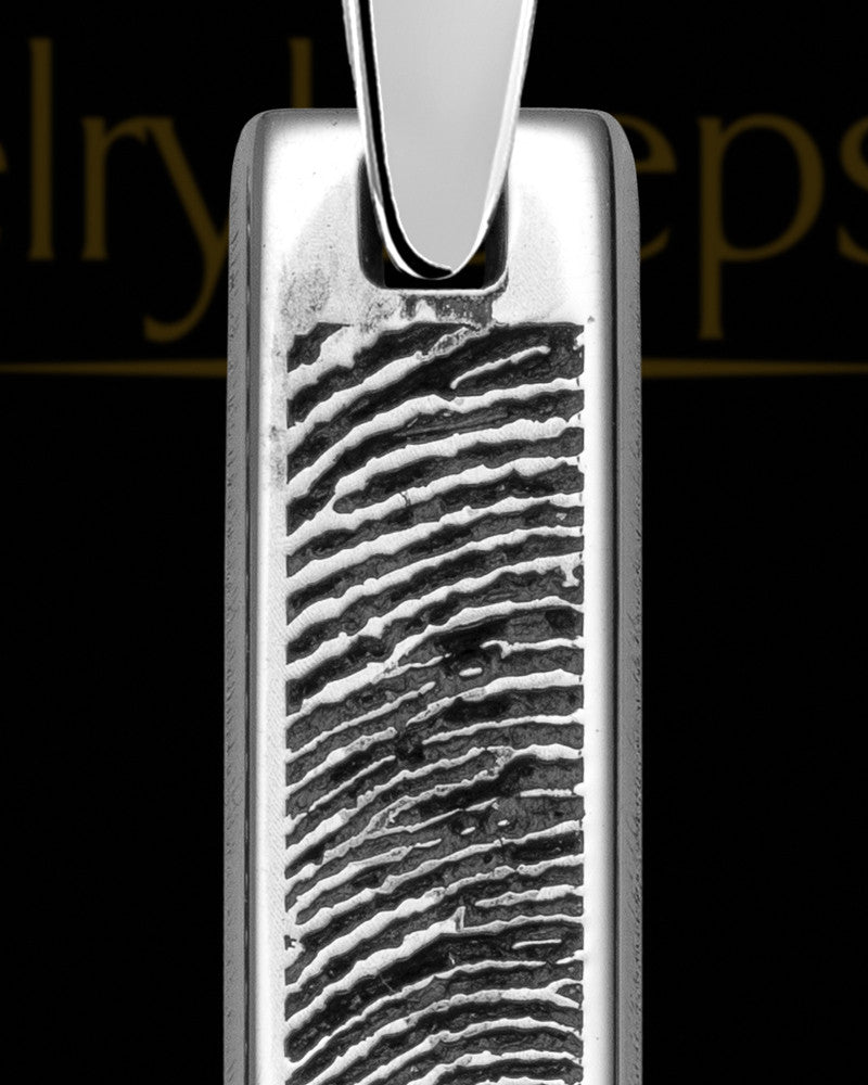 Sterling Silver Small Bar Thumbprint Pendant with Signature on Back