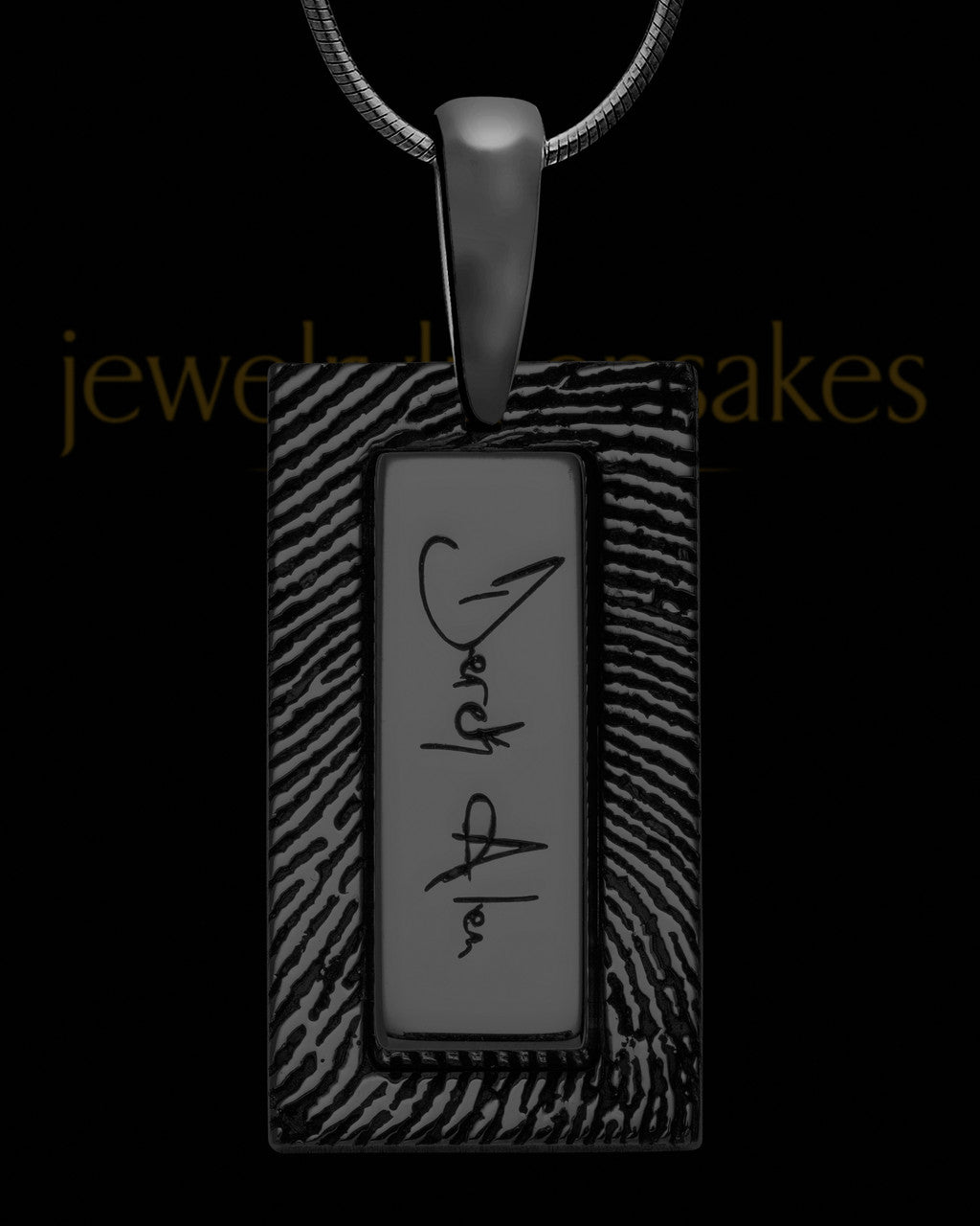 Black Sterling Silver Rectangle Signature Thumbprint Pendant