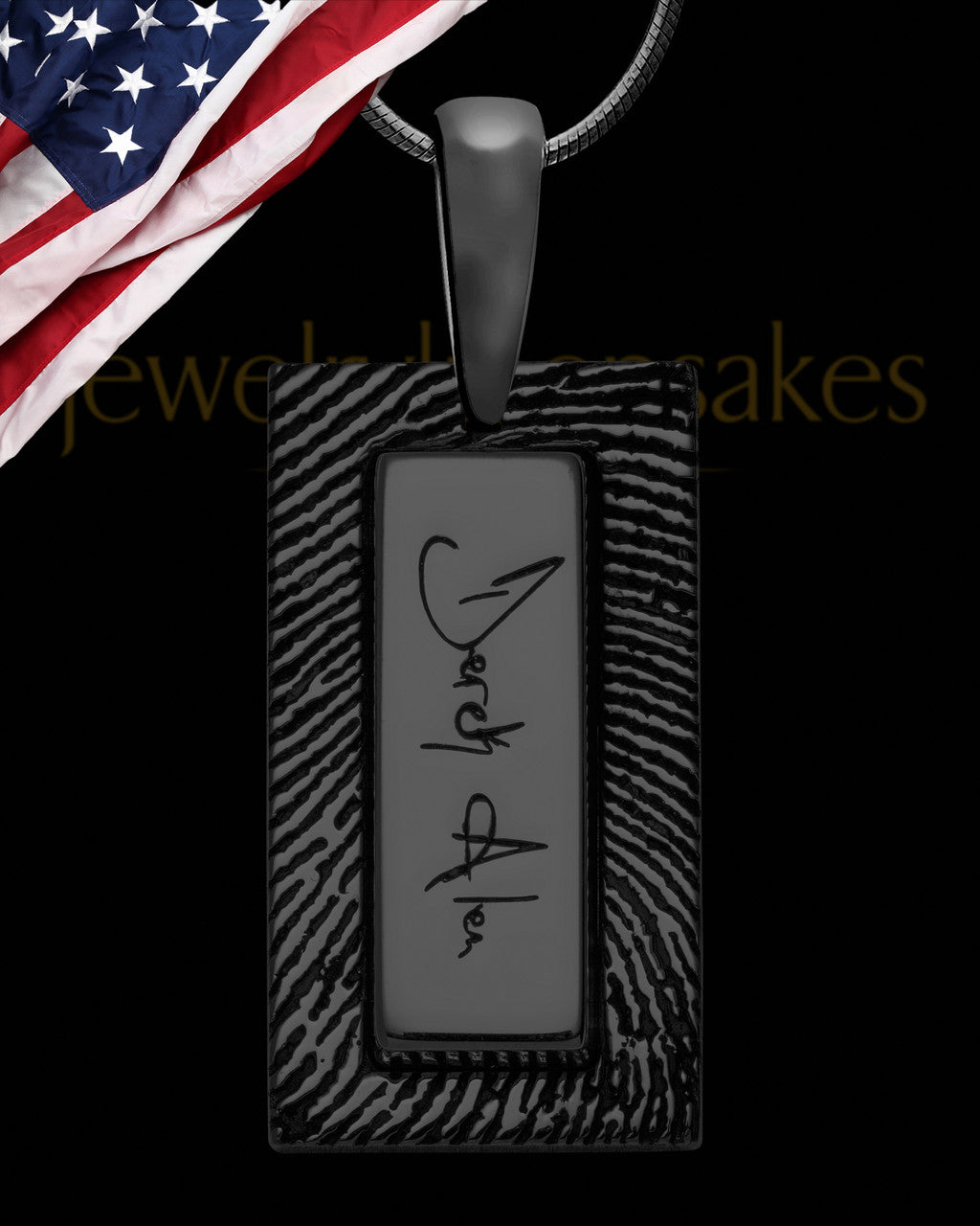 Black Sterling Silver Rectangle Signature Thumbprint Pendant