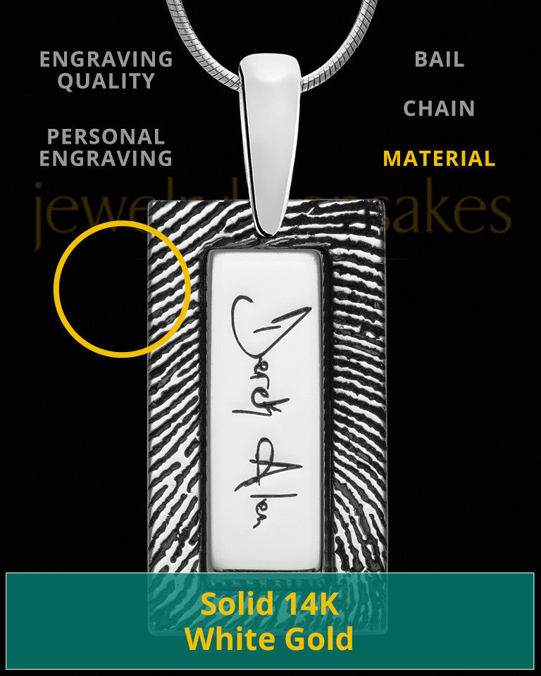 14K White Gold Rectangle Signature Thumbprint Pendant