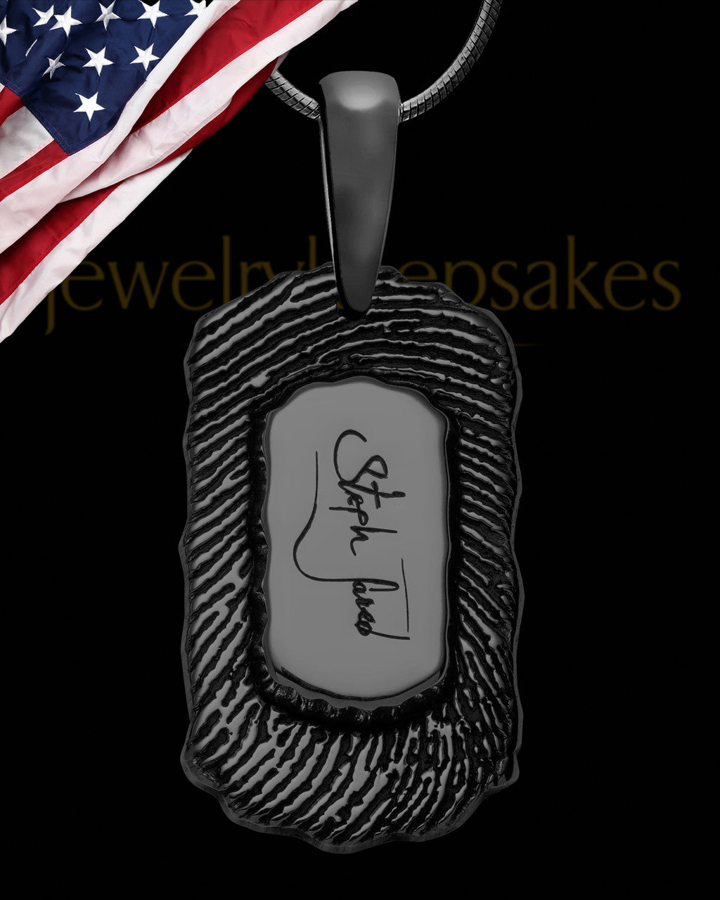 Black Sterling Silver Small Signature Dog Tag Thumbprint Pendant