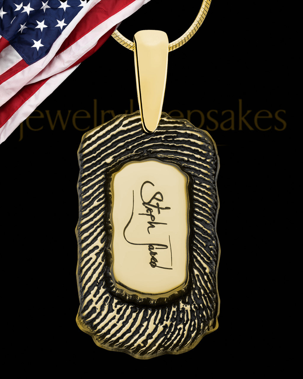 Gold Sterling Silver Small Signature Dog Tag Thumbprint Pendant