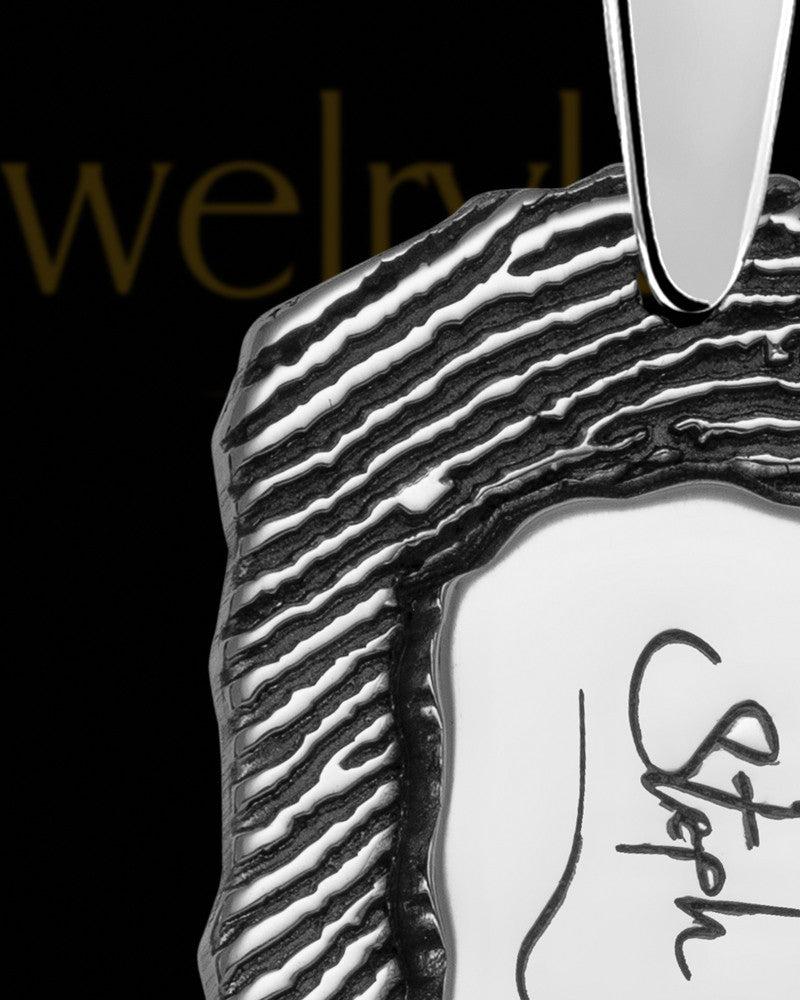 Solid 14K White Gold Small Signature Dog Tag Thumbprint Pendant