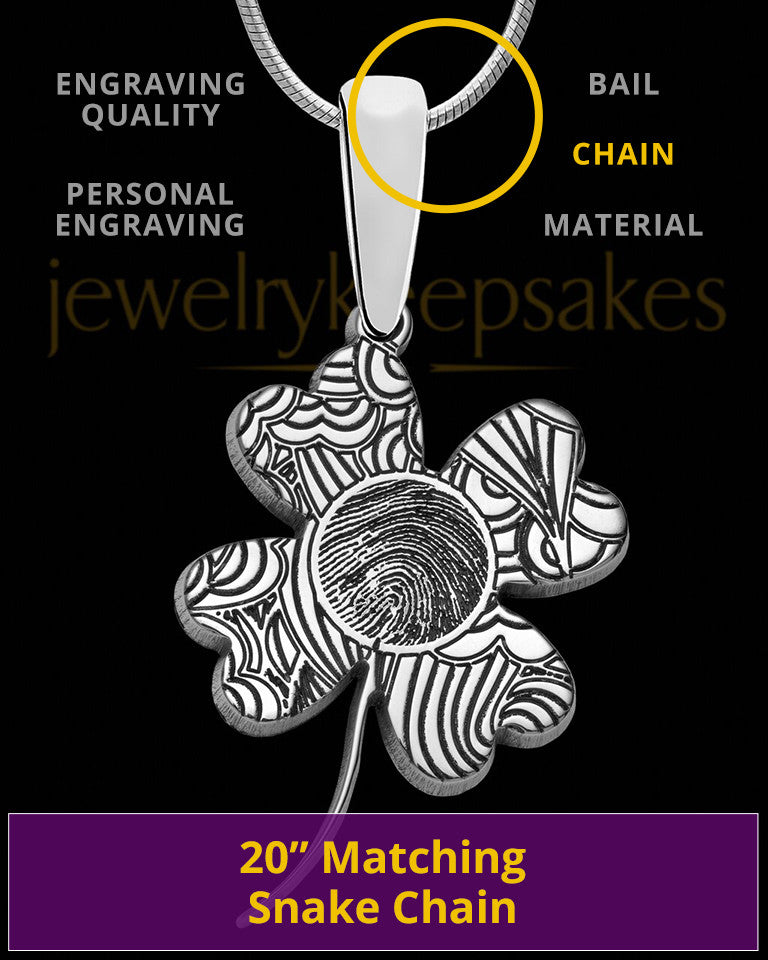 Sterling Silver Four Leaf Clover Thumbprint Pendant