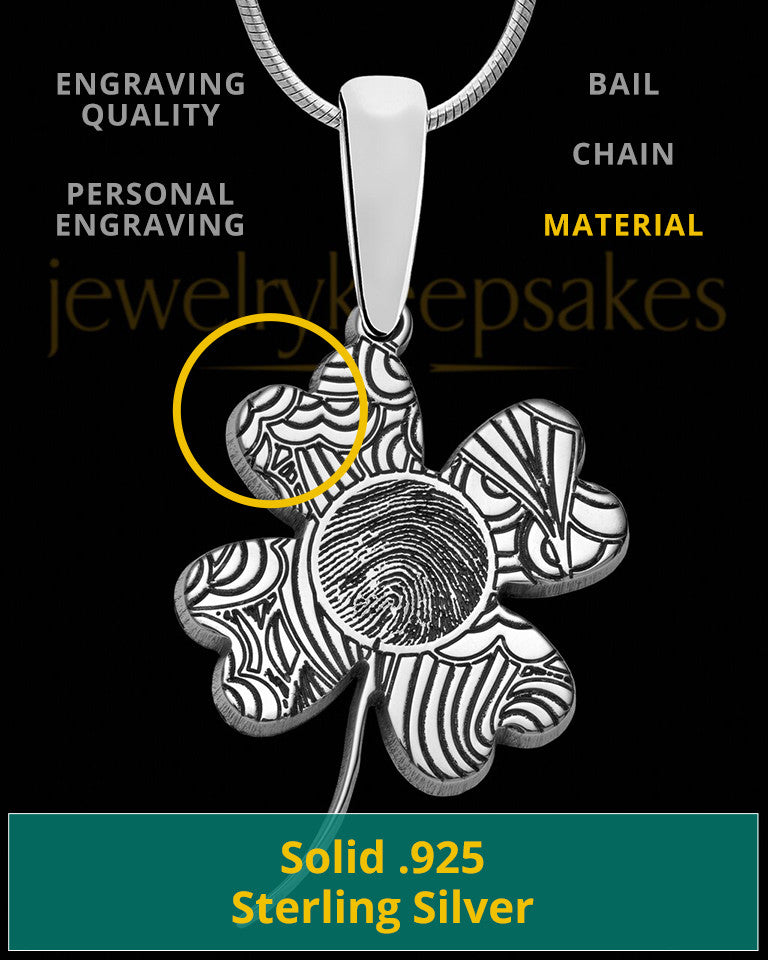 Sterling Silver Four Leaf Clover Thumbprint Pendant