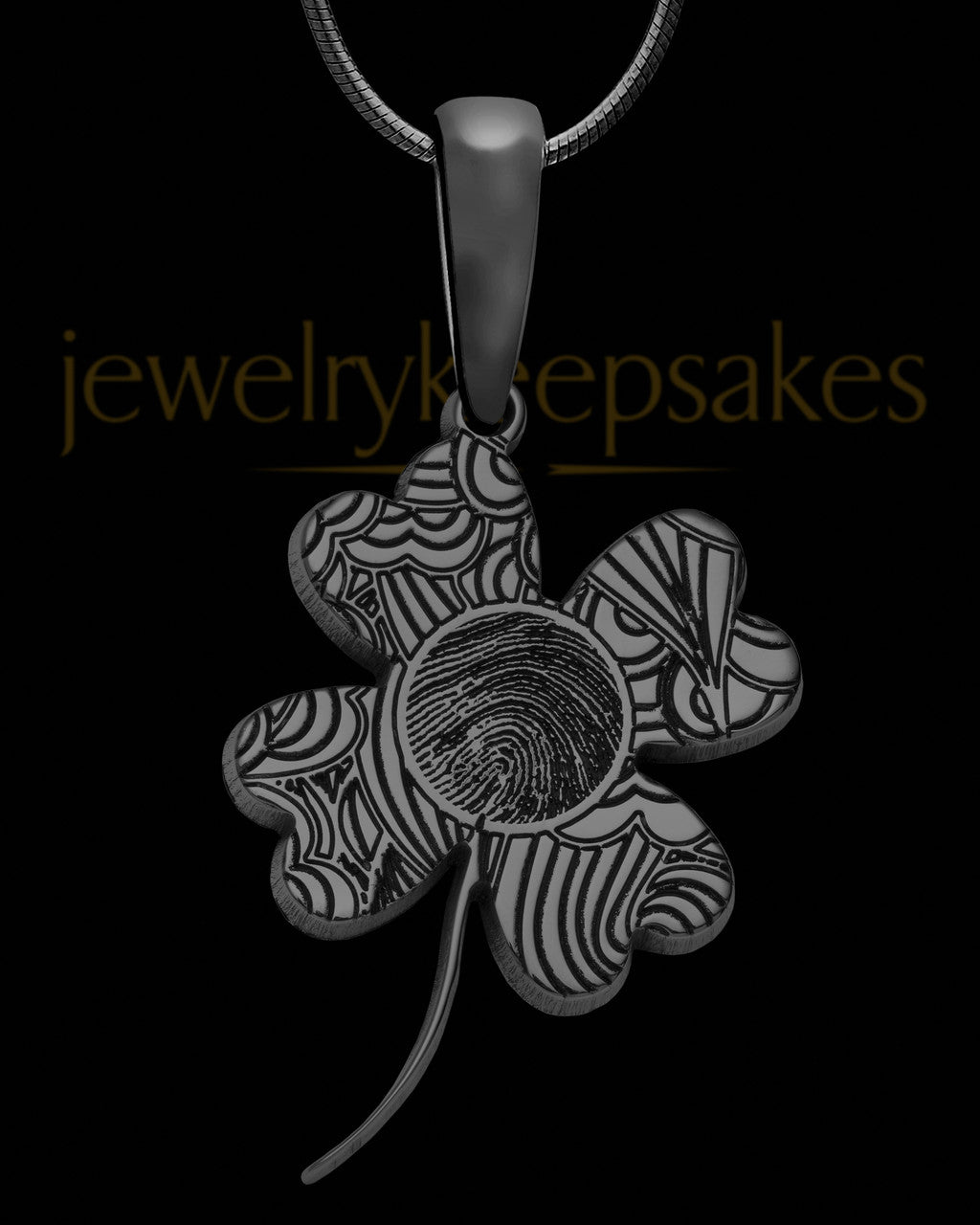 Black Sterling Silver Four Leaf Clover Thumbprint Pendant