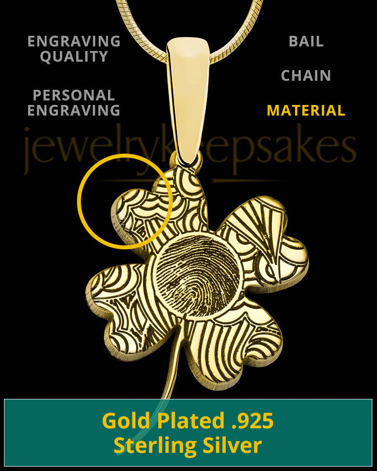 Gold Sterling Silver Four Leaf Clover Thumbprint Pendant