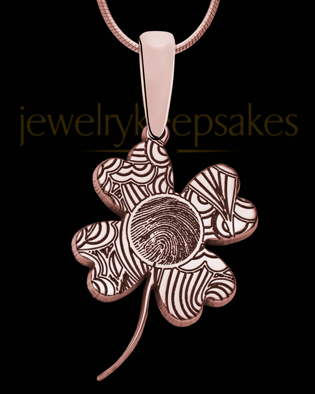 Rose Gold Sterling Silver Four Leaf Clover Thumbprint Pendant