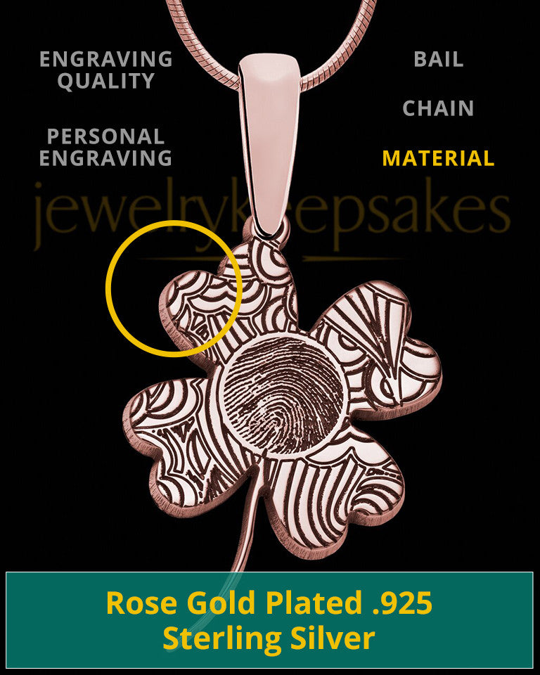 Rose Gold Sterling Silver Four Leaf Clover Thumbprint Pendant