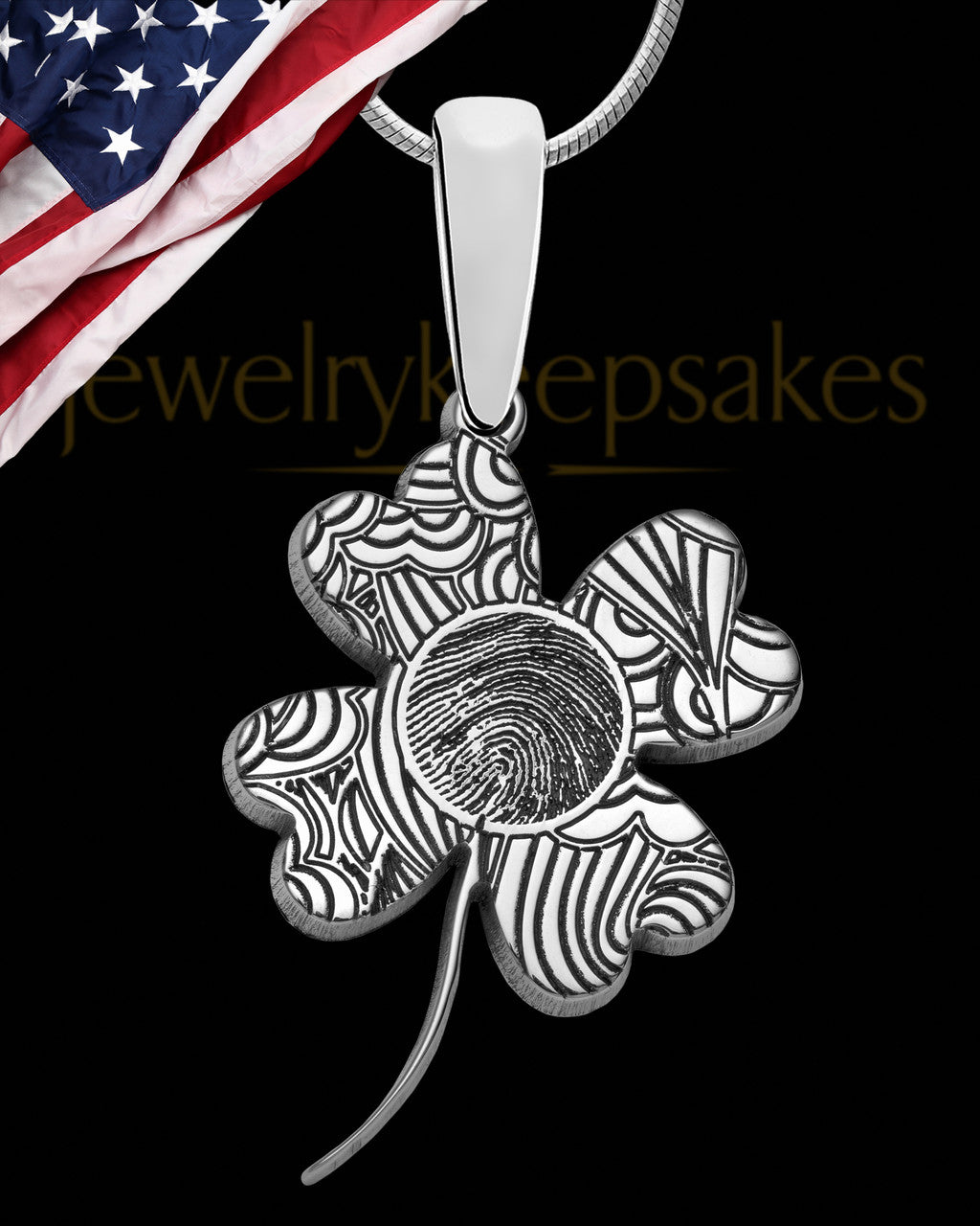 Sterling Silver Four Leaf Clover Thumbprint Pendant