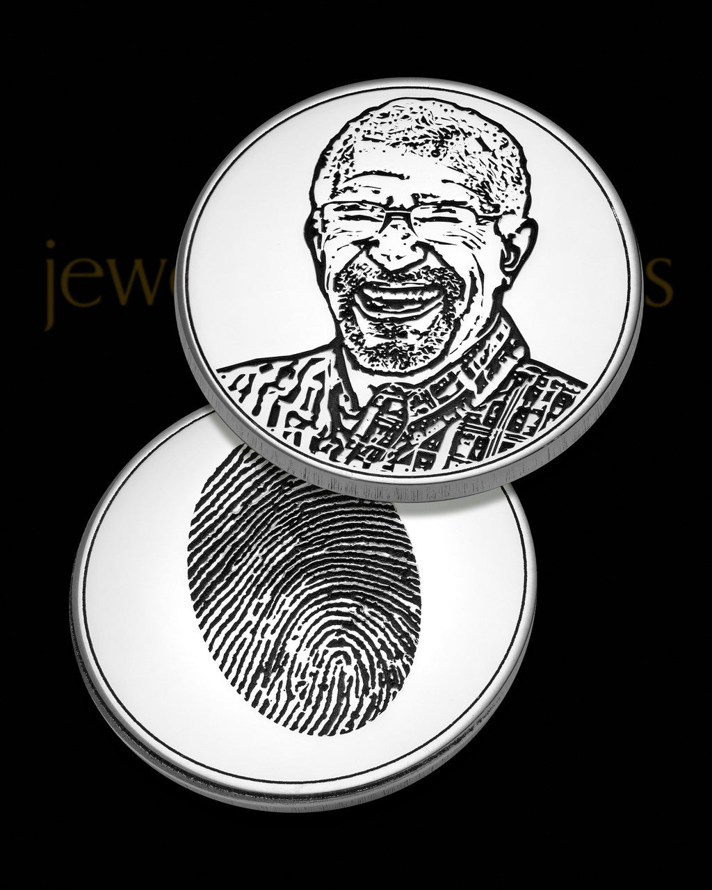 Solid Polished Silver Memorial Coin with Thumbprint and Photo on Back