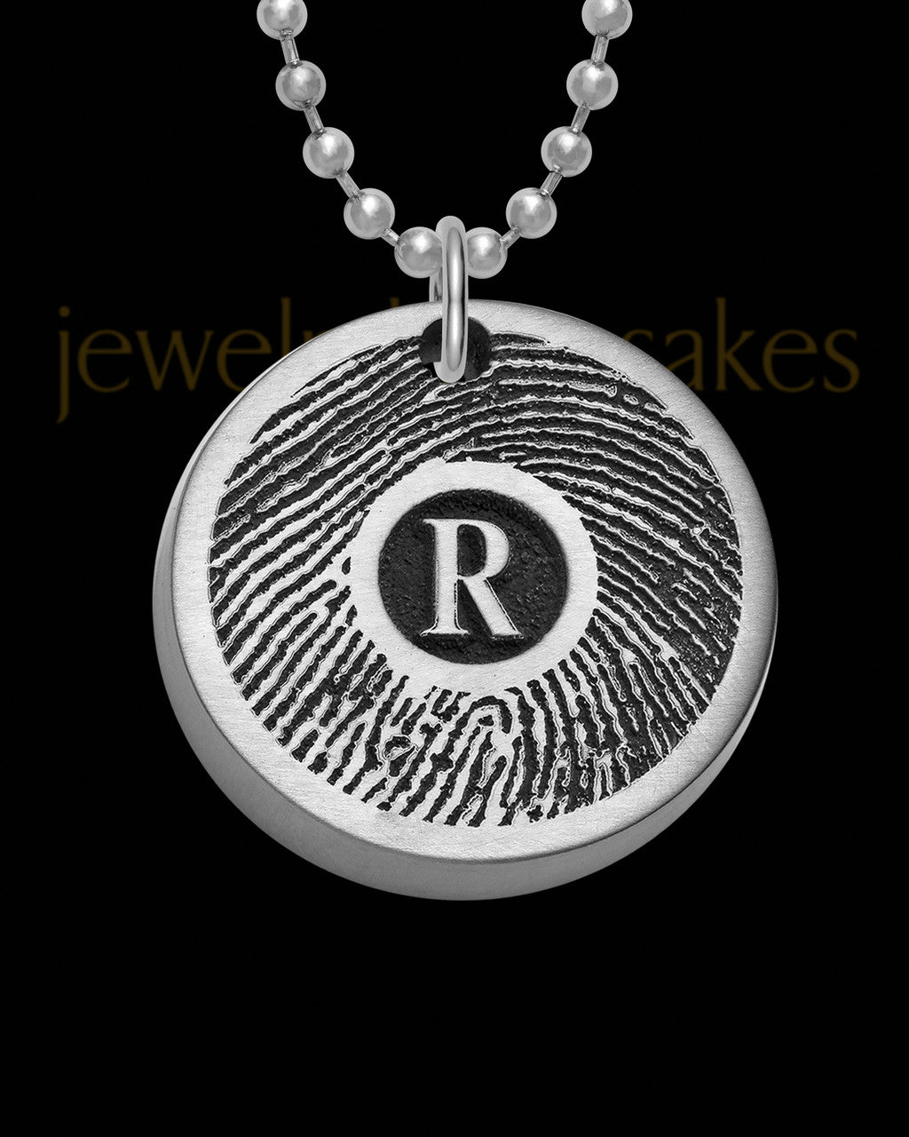 Stainless Steel Initial Petite Thick Brushed Round Thumbprint Pendant