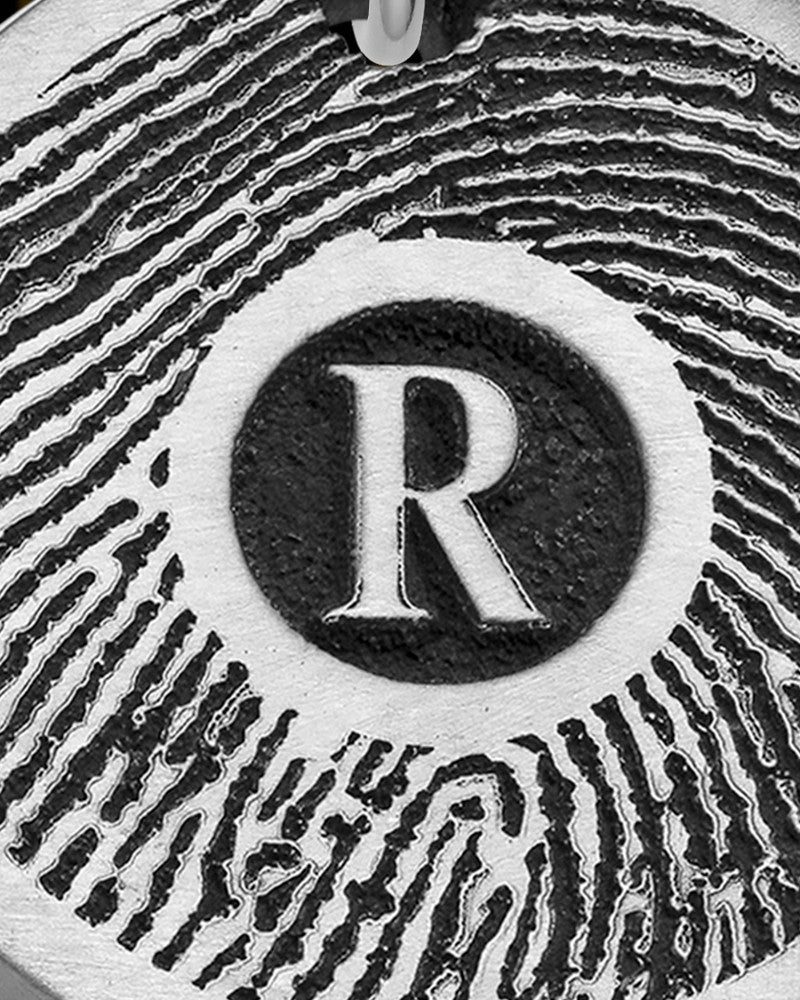 Stainless Steel Initial Petite Thick Brushed Round Thumbprint Pendant