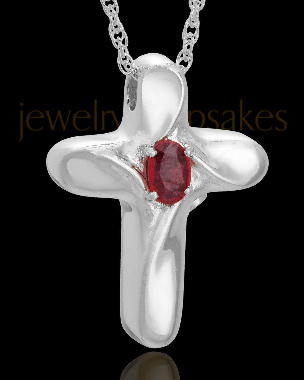 Sterling Silver Wavy Cross with Ruby Keepsake