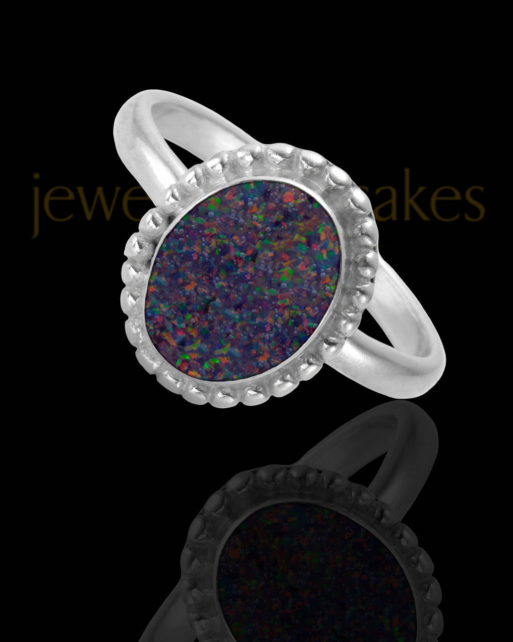 Ladies Carrollton Black Blaze Opal Silver Ash Ring