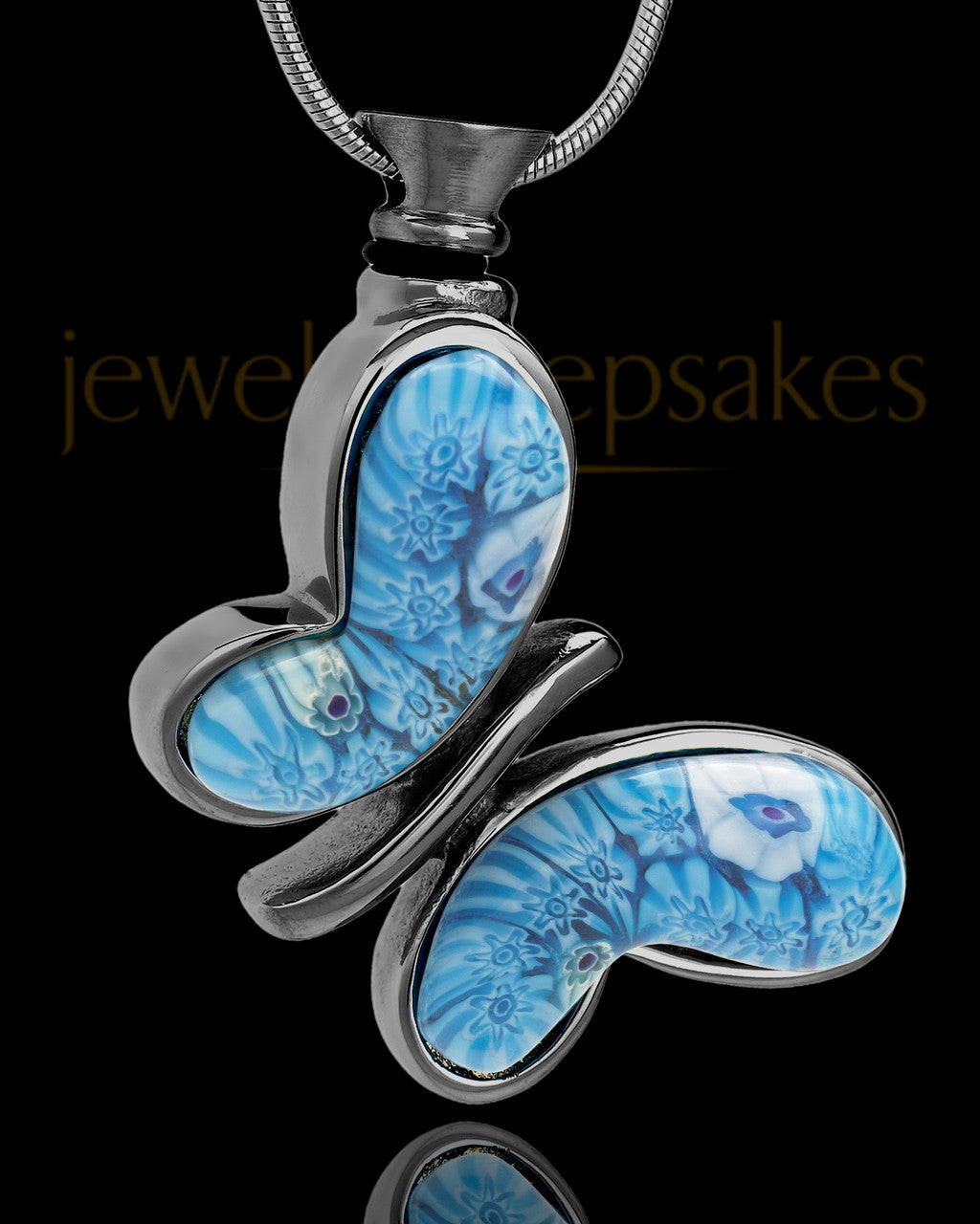 Black Plated with Blue Fly Away Butterfly Urn Charm