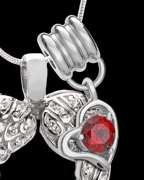 Winged Memories Sterling Silver Heart With Birthstone Cremation Pendant