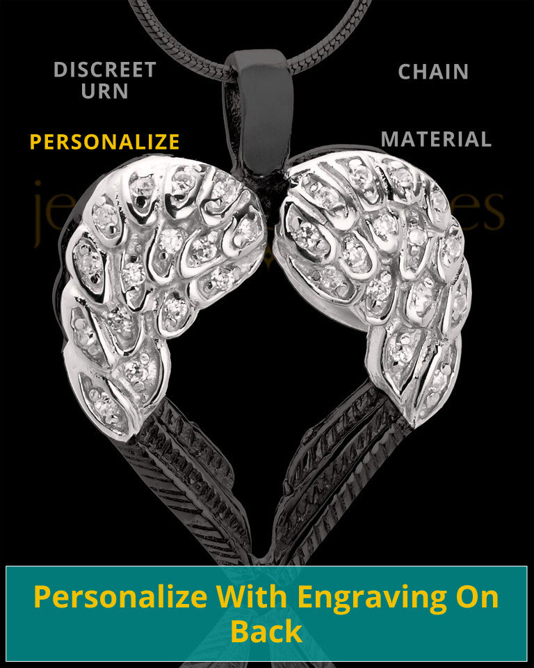 Two Tone Sterling Winged Memories Heart Cremation Urn Pendant