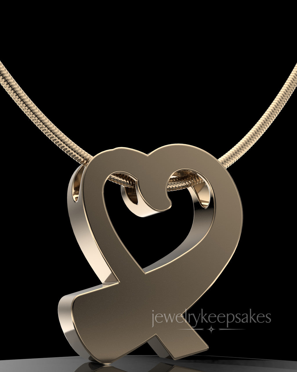 Solid 14k Gold Ribboned Heart Permanently Sealed Waterproof Remembrance Pendant