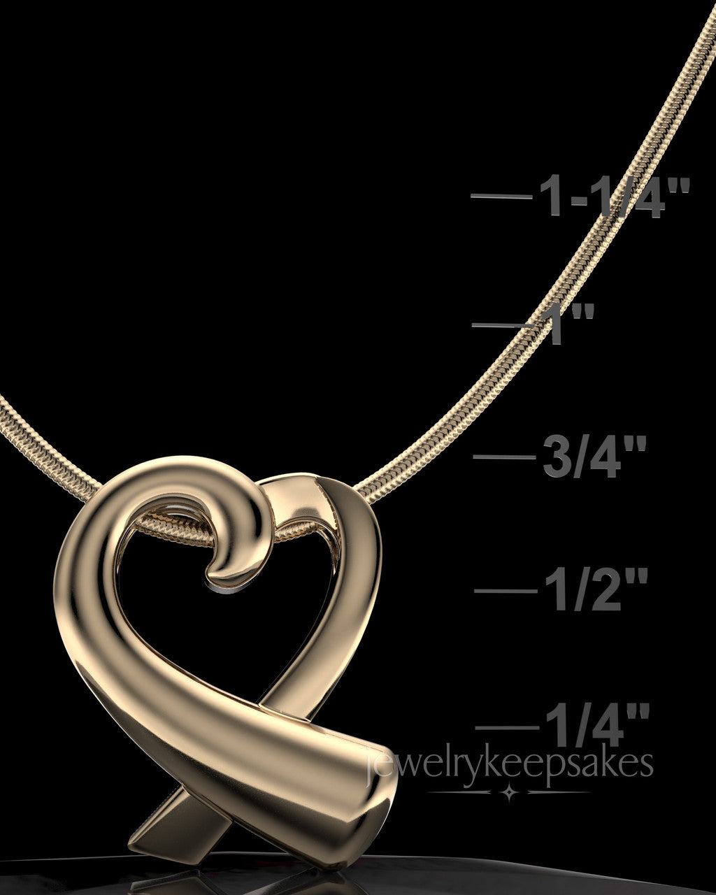 Solid 14k Gold Ribboned Heart Permanently Sealed Waterproof Remembrance Pendant