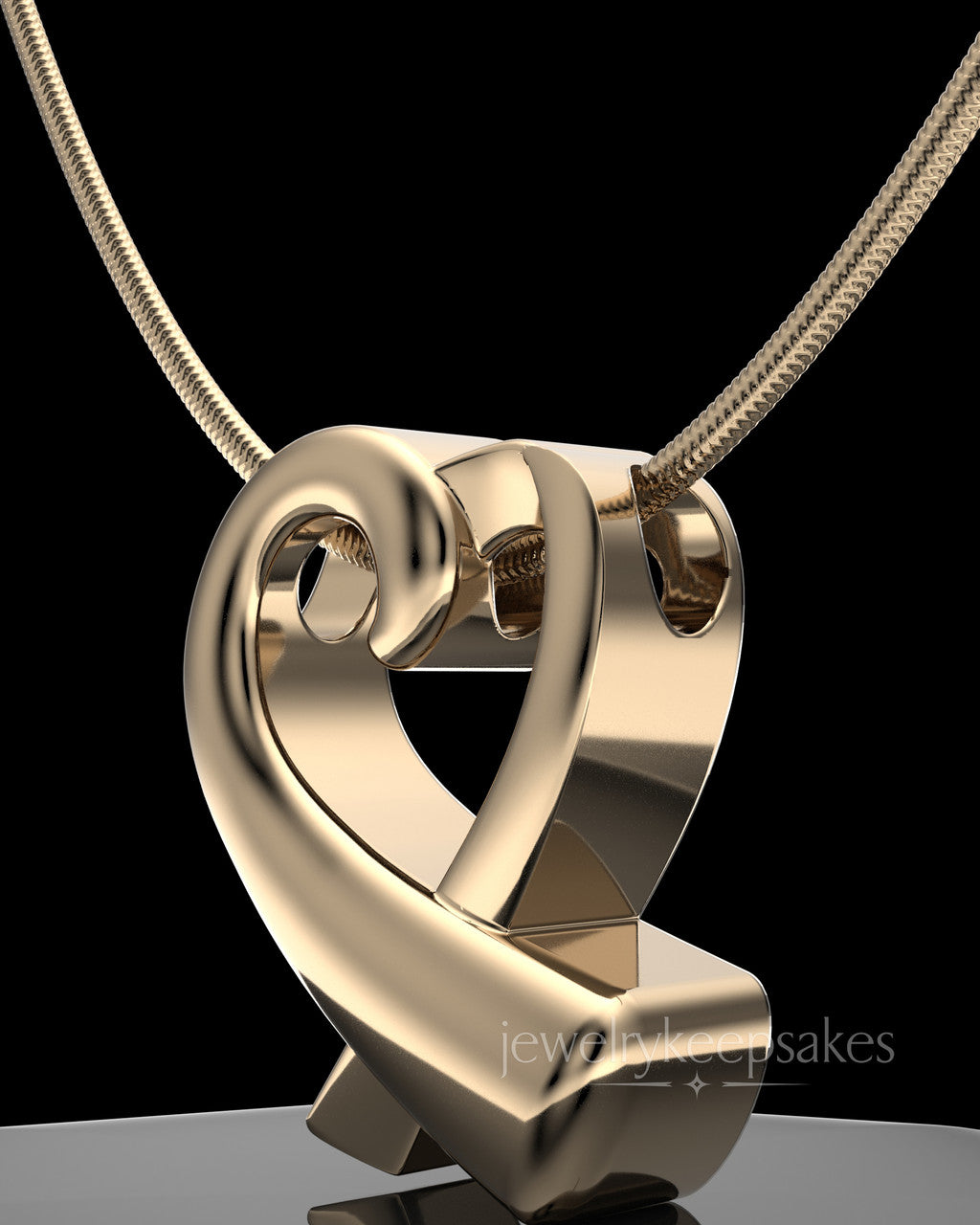 Solid 14k Gold Ribboned Heart Permanently Sealed Waterproof Remembrance Pendant