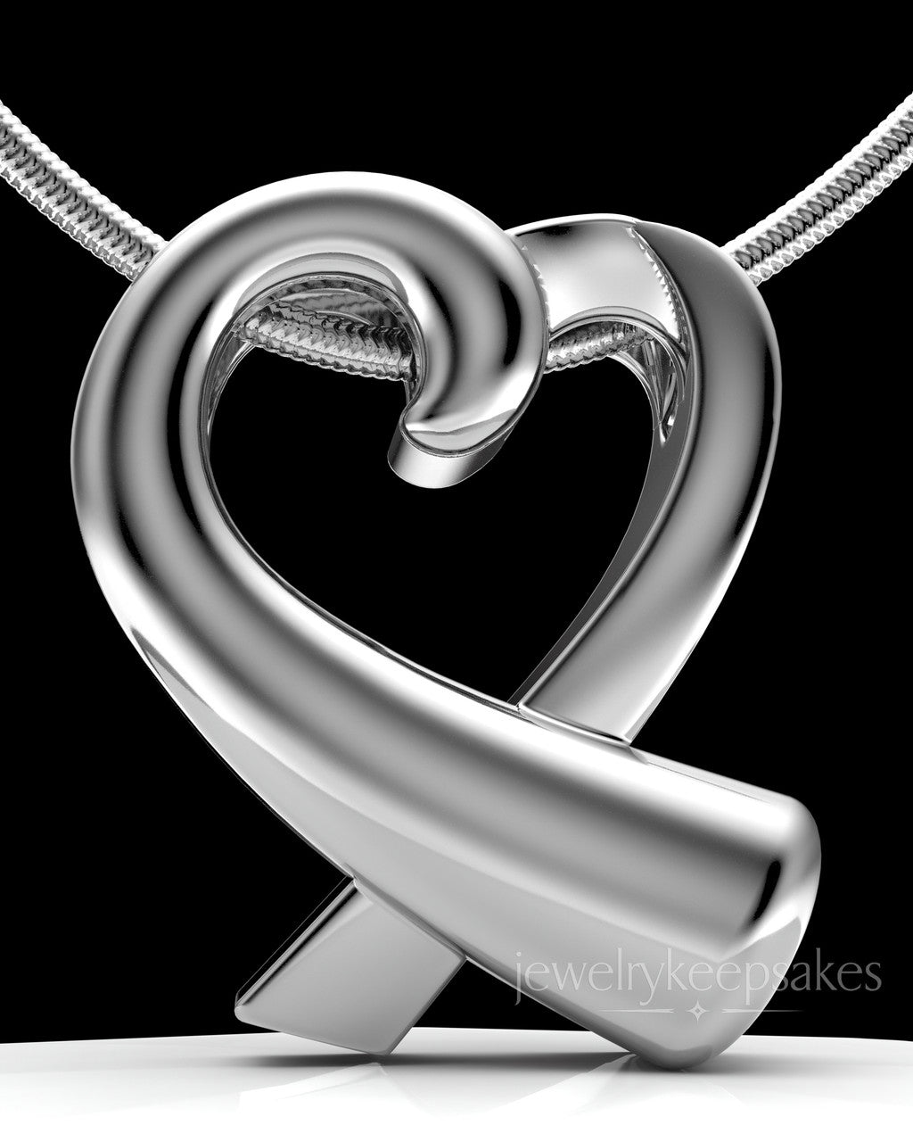 Solid 14k White Gold Ribboned Heart Permanently Sealed Waterproof Cremation Pendant