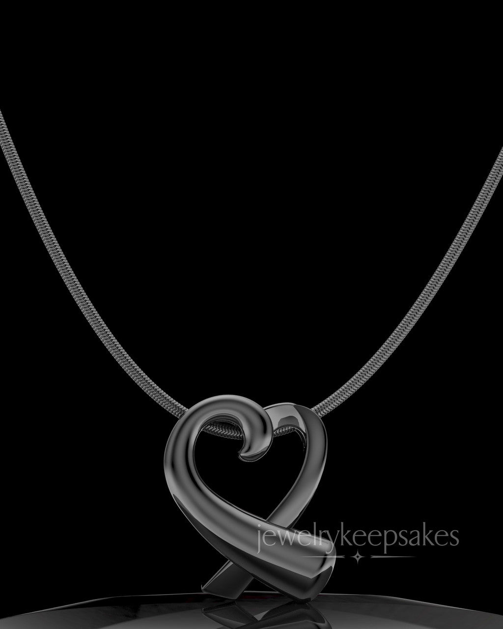Black Plated Ribboned Heart Permanently Sealed Waterproof Cremation Pendant