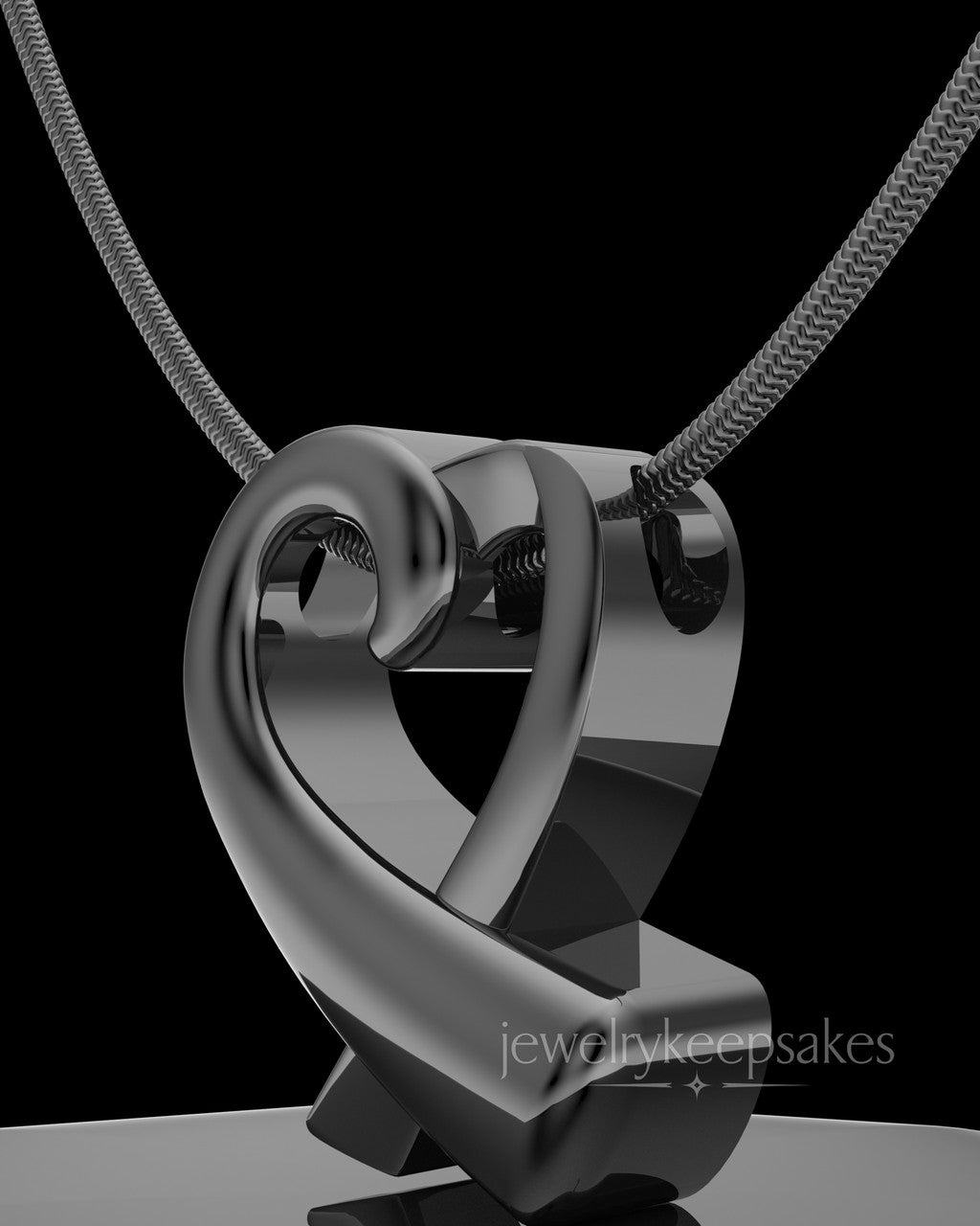 Black Plated Ribboned Heart Permanently Sealed Waterproof Cremation Pendant