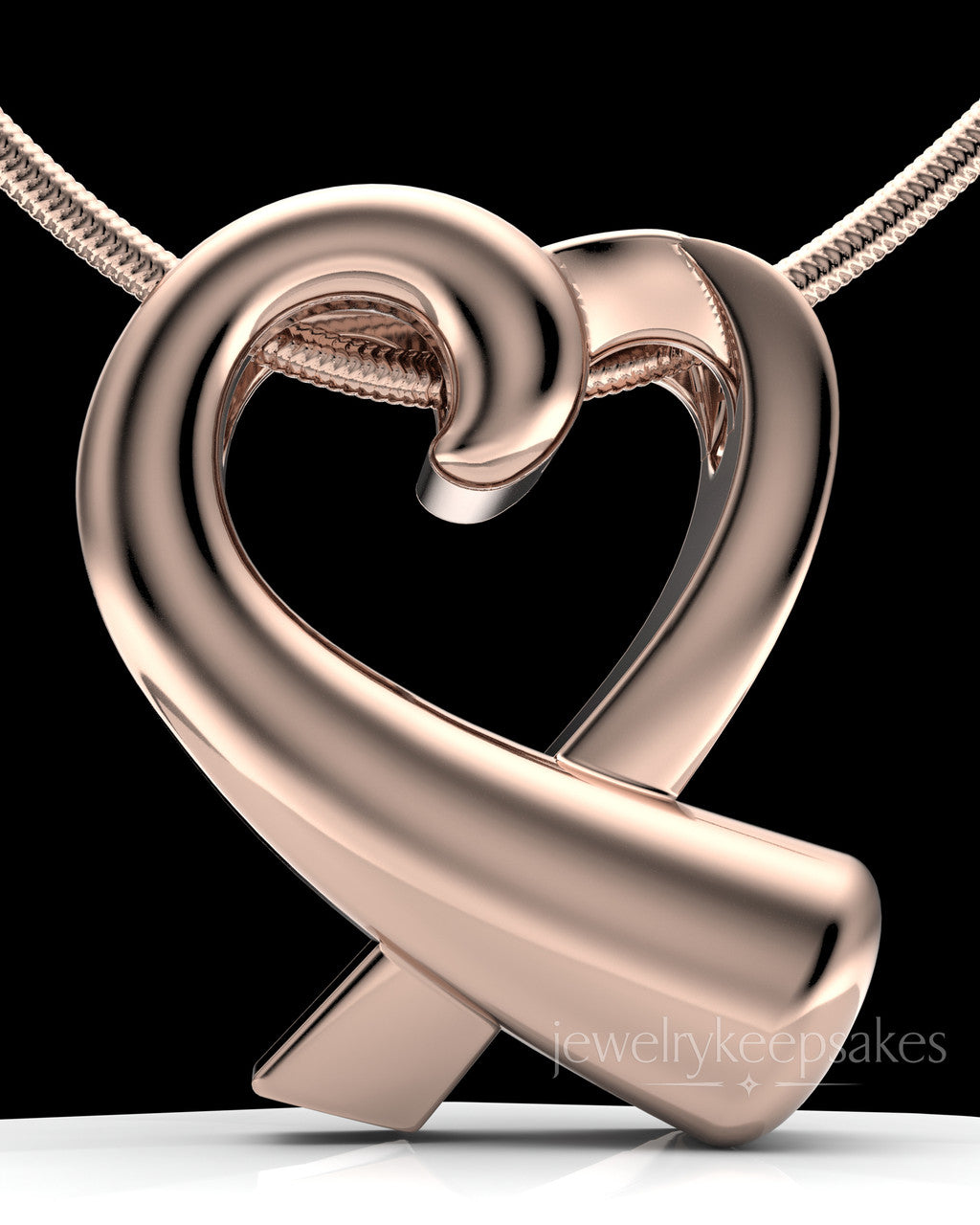 Rose Gold Plated Ribboned Heart Permanently Sealed Waterproof Cremation Pendant