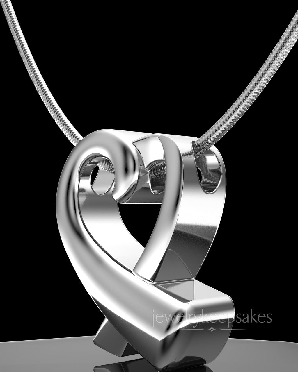 Sterling Silver Ribboned Heart Permanently Sealed Waterproof Cremation Pendant