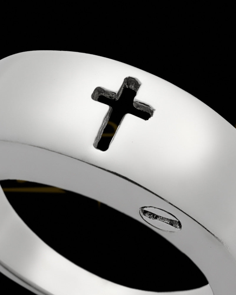 Men's Reverent Sterling Silver Cross Ring For Ashes