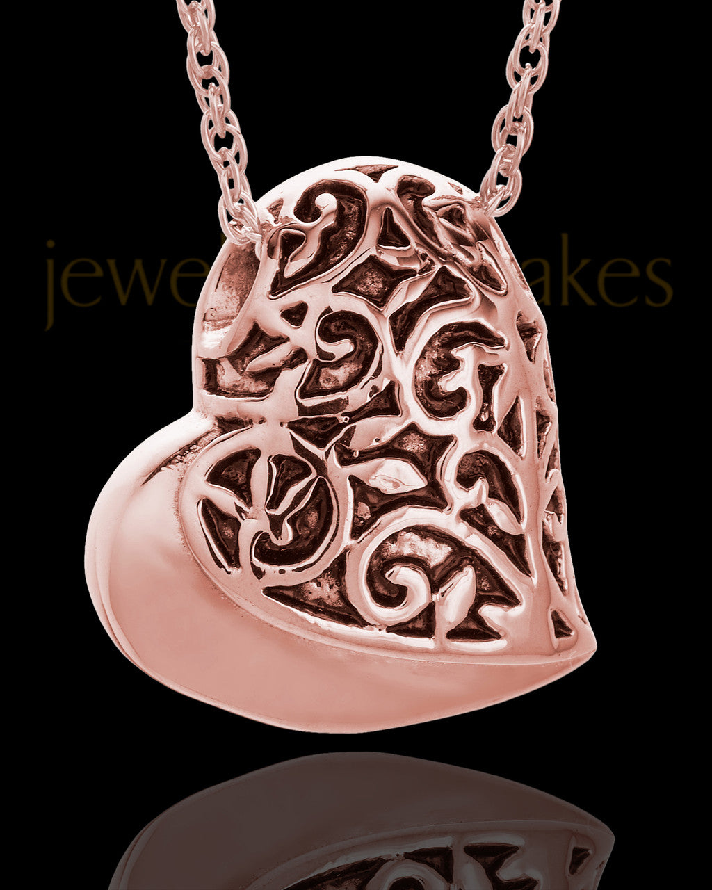 14K Rose Gold Intricate Heart Urn Pendant